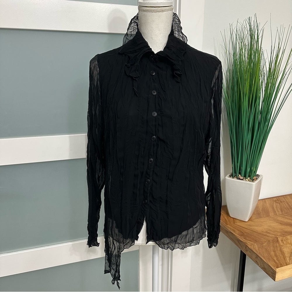 Unique Bleu Blanc Rouge Sheer Blk Top EU 46 US Large Asymmetric Whimsigoth Vamp